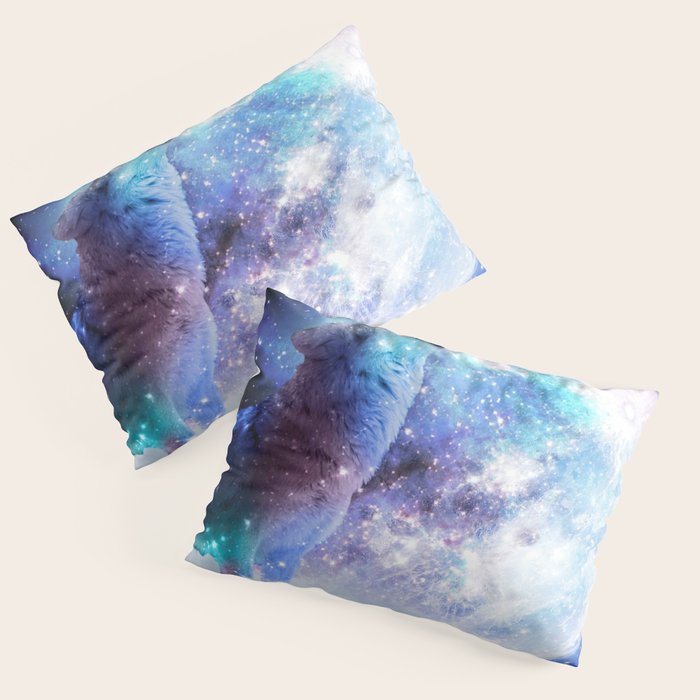 Cosmic Space Wolf Wolves Howling At Moon Pillow Sham Gallery Image 1
