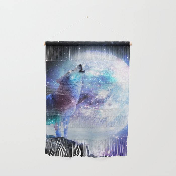 Cosmic Space Wolf Wolves Howling At Moon Wall Hanging Gallery Image 1