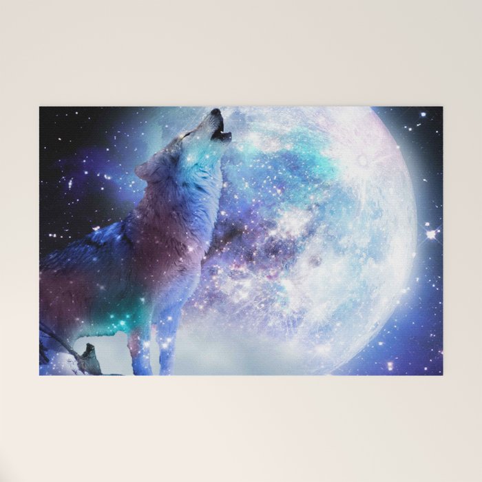 Cosmic Space Wolf Wolves Howling At Moon Welcome Mat Gallery Image 1