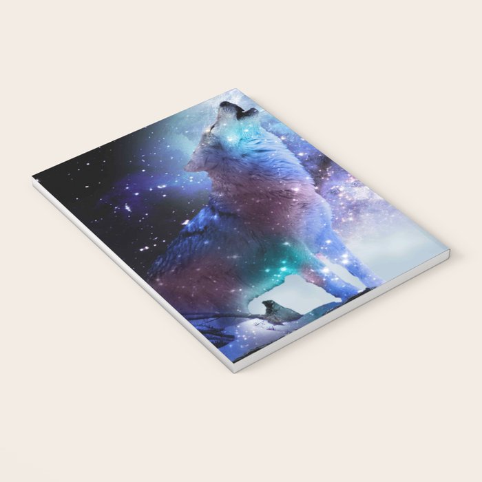Cosmic Space Wolf Wolves Howling At Moon Notebook Gallery Image 3