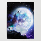 Cosmic Space Wolf Wolves Howling At Moon Poster Gallery Image 4