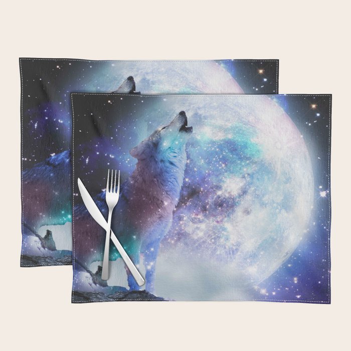 Cosmic Space Wolf Wolves Howling At Moon Placemat Gallery Image 1