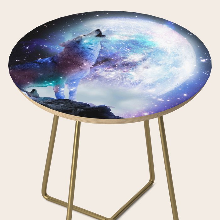 Cosmic Space Wolf Wolves Howling At Moon Side Table Gallery Image 2