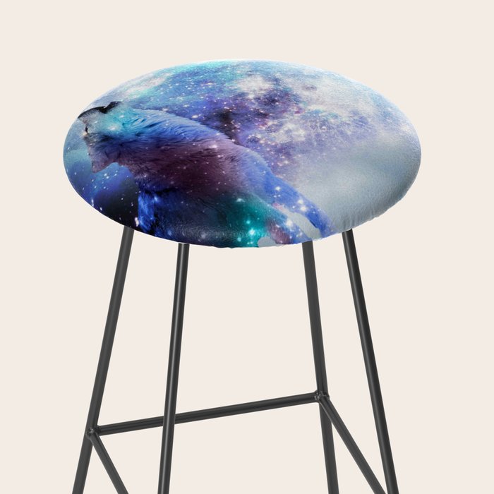Cosmic Space Wolf Wolves Howling At Moon Stool Gallery Image 2
