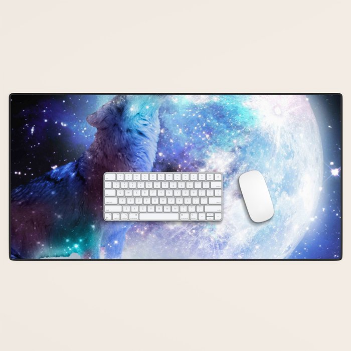 Cosmic Space Wolf Wolves Howling At Moon Desk Mat Gallery Image 1