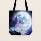 Cosmic Space Wolf Wolves Howling At Moon Tote Bag Gallery Image 1