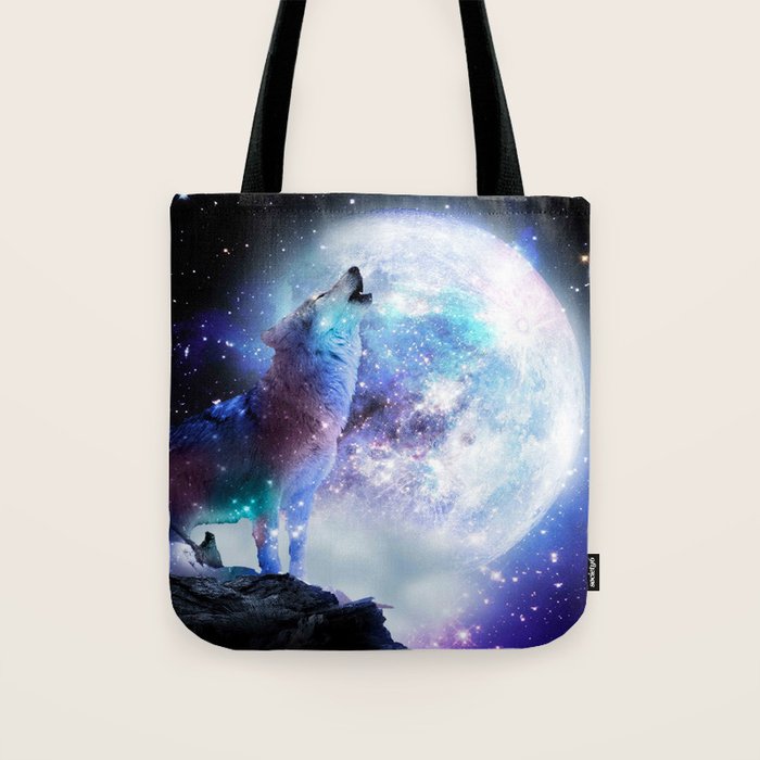 Cosmic Space Wolf Wolves Howling At Moon Tote Bag Gallery Image 1