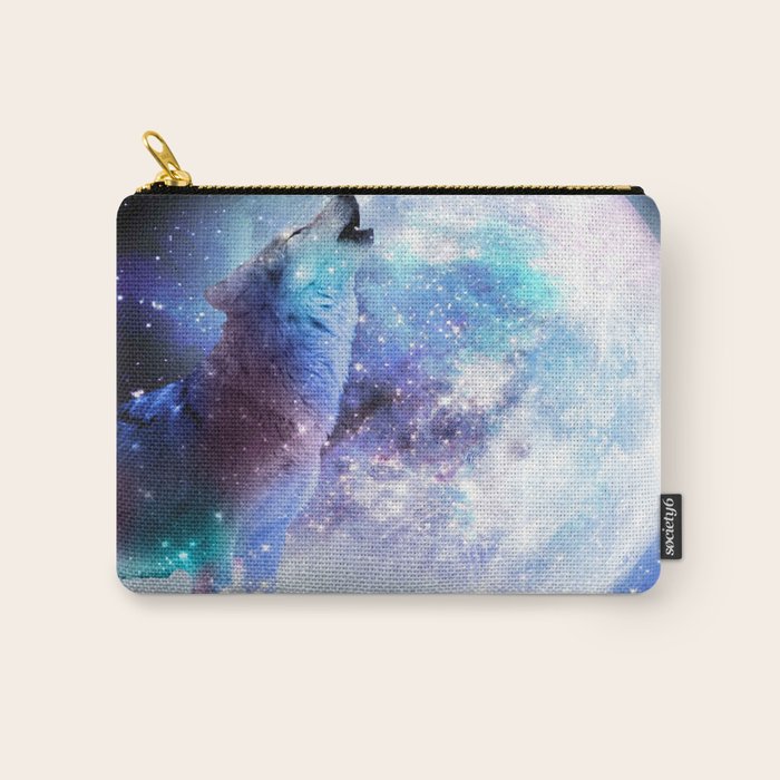Cosmic Space Wolf Wolves Howling At Moon Carry All Pouch Gallery Image 1