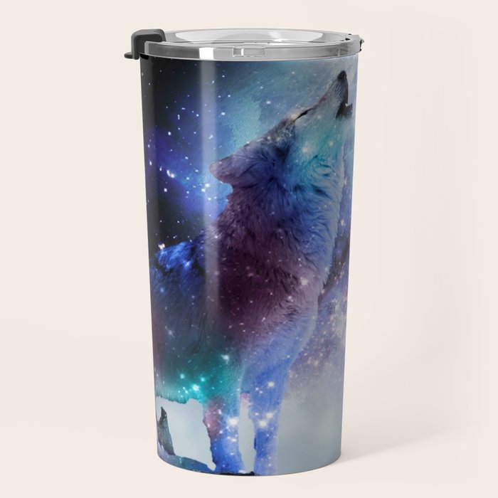 Cosmic Space Wolf Wolves Howling At Moon Travel Mug Gallery Image 3