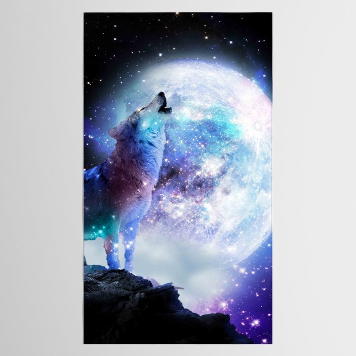 Cosmic Space Wolf Wolves Howling At Moon Tablecloth Gallery Image 2