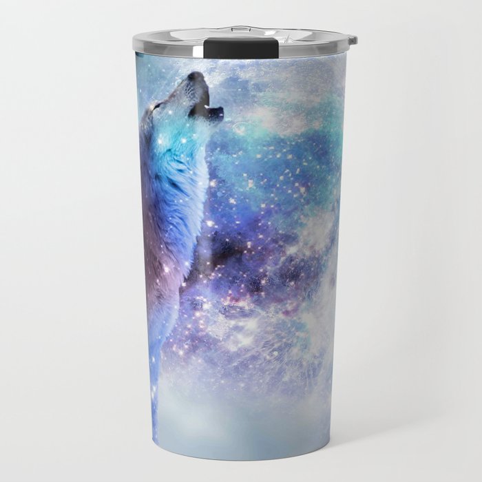 Cosmic Space Wolf Wolves Howling At Moon Travel Mug Gallery Image 1