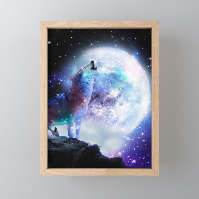 Cosmic Space Wolf Wolves Howling At Moon Mini Art Print Gallery Image 1