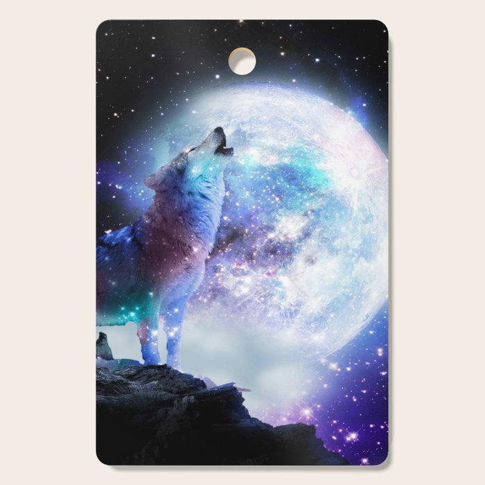 Cosmic Space Wolf Wolves Howling At Moon Cutting Board Gallery Image 1