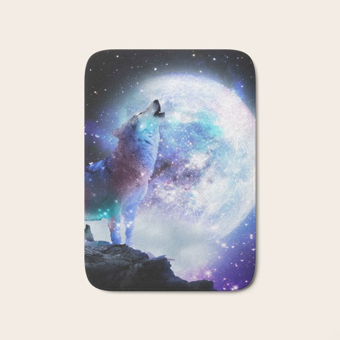 Cosmic Space Wolf Wolves Howling At Moon Bath Mat Gallery Image 1