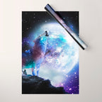 Cosmic Space Wolf Wolves Howling At Moon Wrapping Paper Gallery Image 1