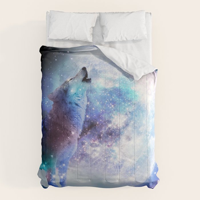 Cosmic Space Wolf Wolves Howling At Moon Comforter Gallery Image 6