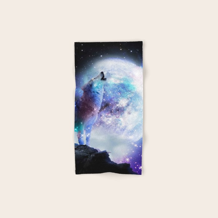 Cosmic Space Wolf Wolves Howling At Moon Bath Towel Gallery Image 1