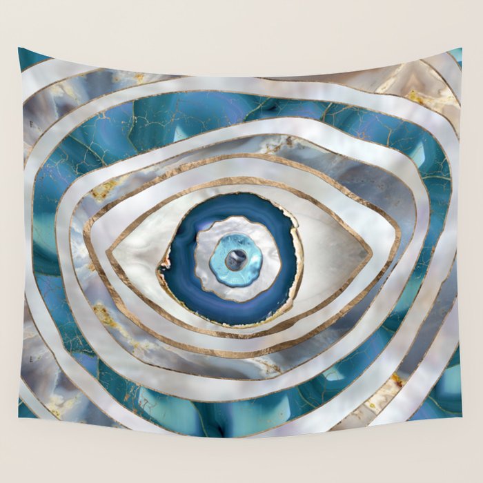 Evil Eye Mineral textures and gold Wall Tapestry Gallery Image 1
