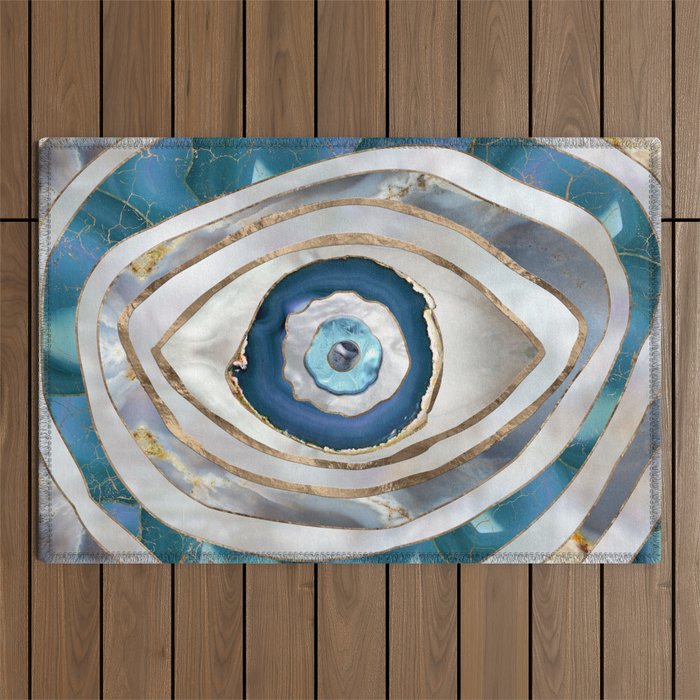 Evil Eye Mineral textures and gold Outdoor Rug Gallery Image 1
