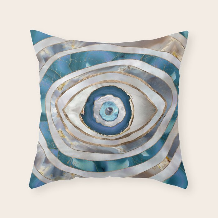 Evil Eye Mineral textures and gold Throw Pillow Gallery Image 6