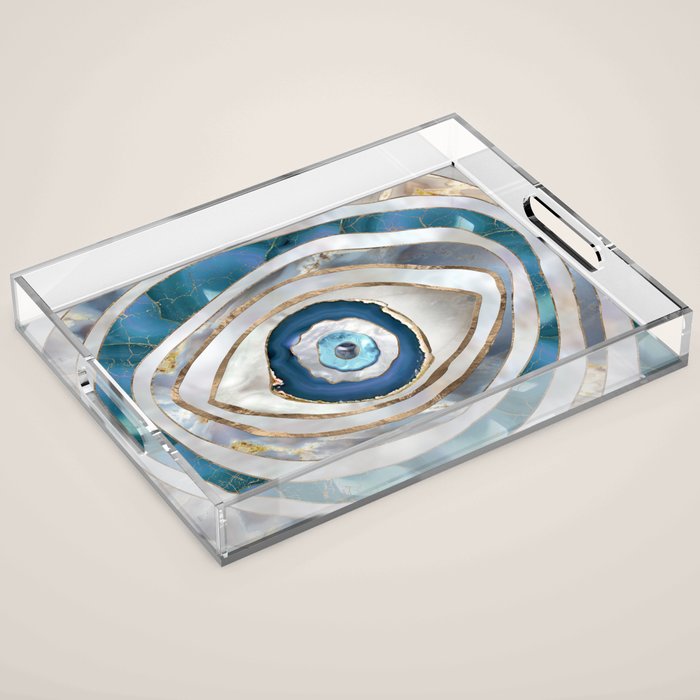 Evil Eye Mineral textures and gold Acrylic Tray Gallery Image 1