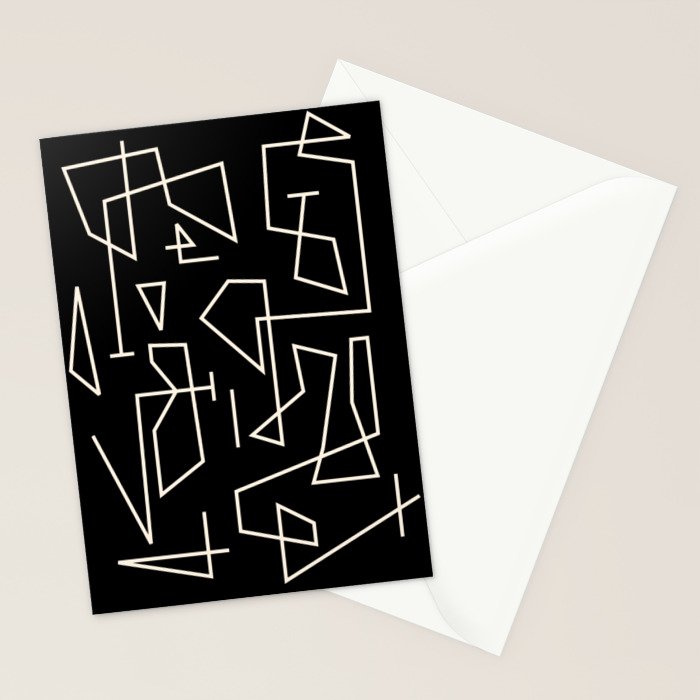 Peripatesis Modern Minimalist Abstract Line Art in Black and Almond Cream Stationery Card Gallery Image 2