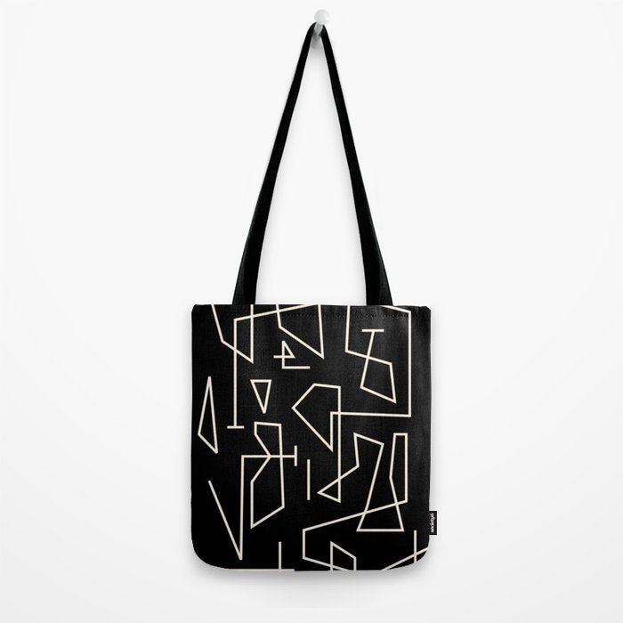 Peripatesis Modern Minimalist Abstract Line Art in Black and Almond Cream Tote Bag Gallery Image 2