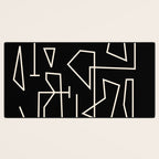 Peripatesis Modern Minimalist Abstract Line Art in Black and Almond Cream Desk Mat Gallery Image 3