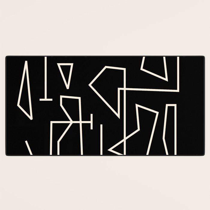 Peripatesis Modern Minimalist Abstract Line Art in Black and Almond Cream Desk Mat Gallery Image 3