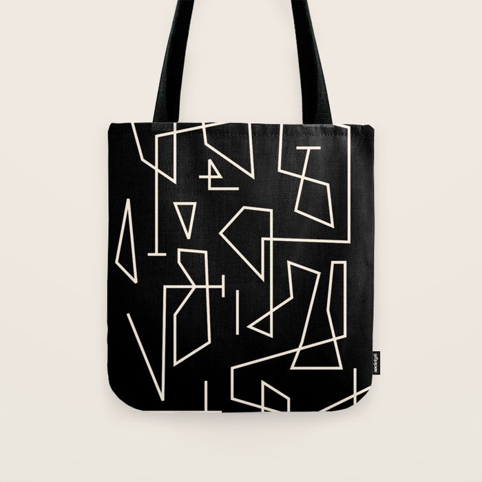 Peripatesis Modern Minimalist Abstract Line Art in Black and Almond Cream Tote Bag Gallery Image 1