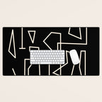 Peripatesis Modern Minimalist Abstract Line Art in Black and Almond Cream Desk Mat Gallery Image 1