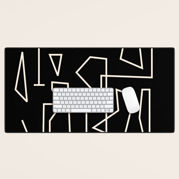 Peripatesis Modern Minimalist Abstract Line Art in Black and Almond Cream Desk Mat Gallery Image 1