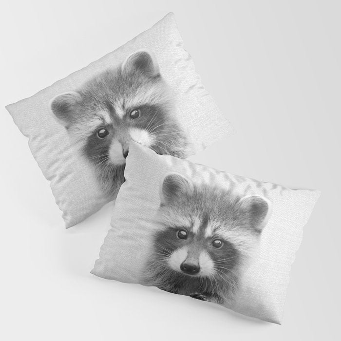 Raccoon - Black & White Pillow Sham Gallery Image 3