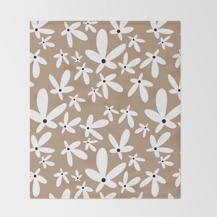 Quirky Florals in Mocha, Black and White Throw Blanket Gallery Image 2