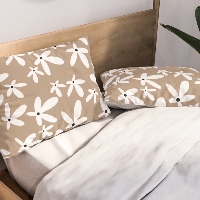 Quirky Florals in Mocha, Black and White Pillow Sham Gallery Image 2