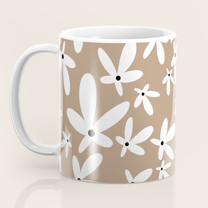 Quirky Florals in Mocha, Black and White Coffee Mug Gallery Image 3