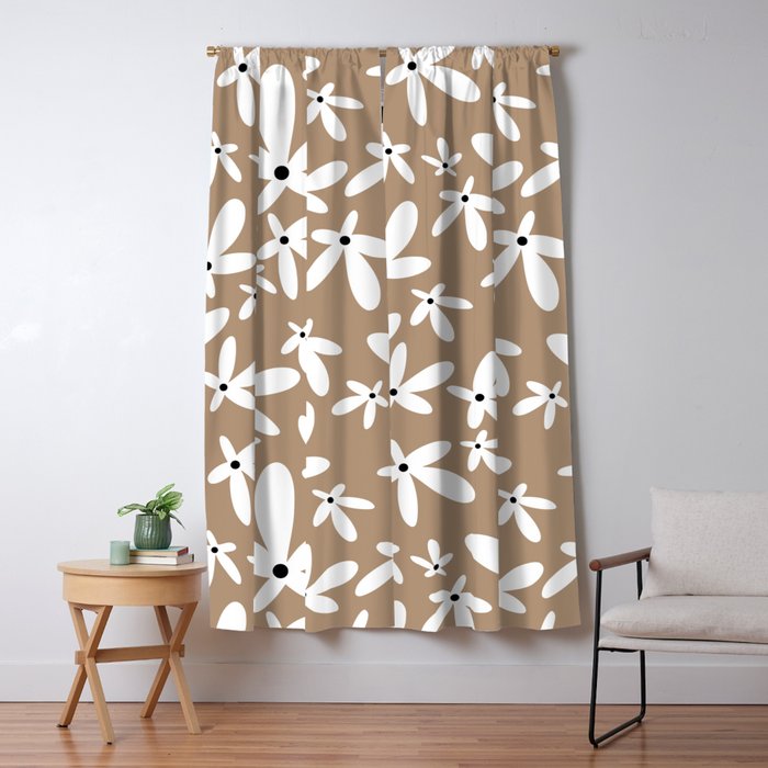 Quirky Florals in Mocha, Black and White Window Curtain Gallery Image 1