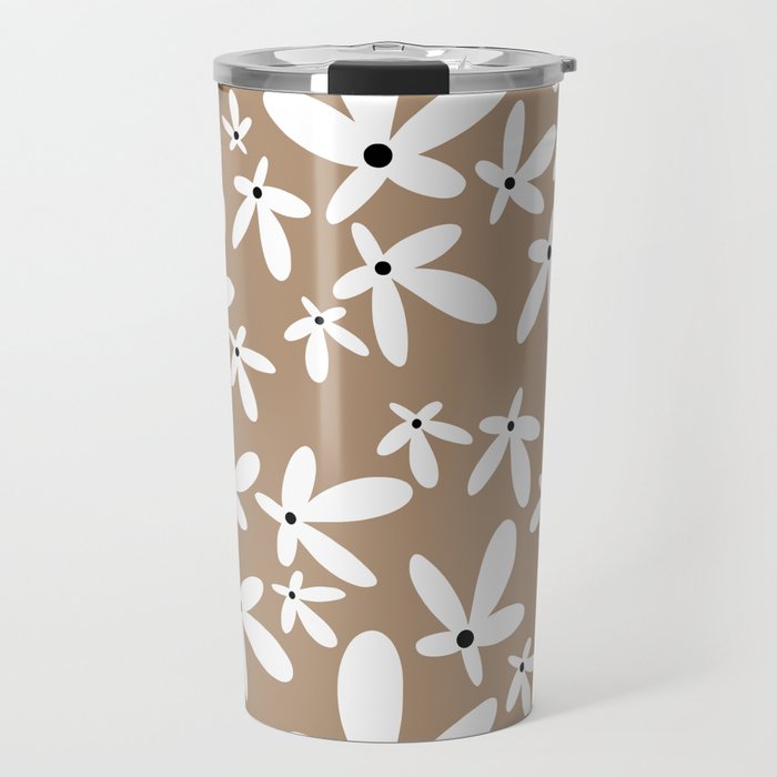 Quirky Florals in Mocha, Black and White Travel Mug Gallery Image 1