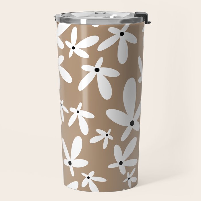 Quirky Florals in Mocha, Black and White Travel Mug Gallery Image 2