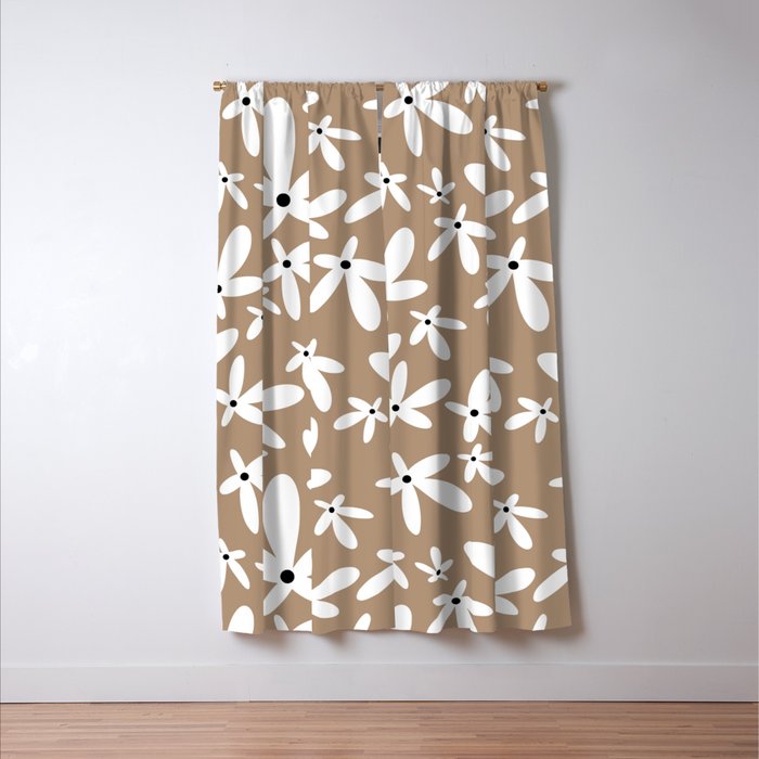 Quirky Florals in Mocha, Black and White Window Curtain Gallery Image 3