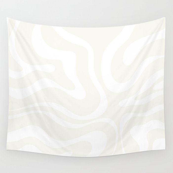 Modern Liquid Swirl Abstract Pattern in Barely There Eggshell on White Wall Tapestry Gallery Image 4