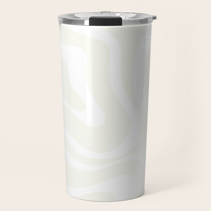 Modern Liquid Swirl Abstract Pattern in Barely There Eggshell on White Travel Mug Gallery Image 1