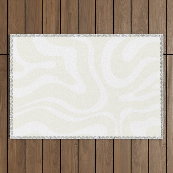 Modern Liquid Swirl Abstract Pattern in Barely There Eggshell on White Outdoor Rug Gallery Image 1