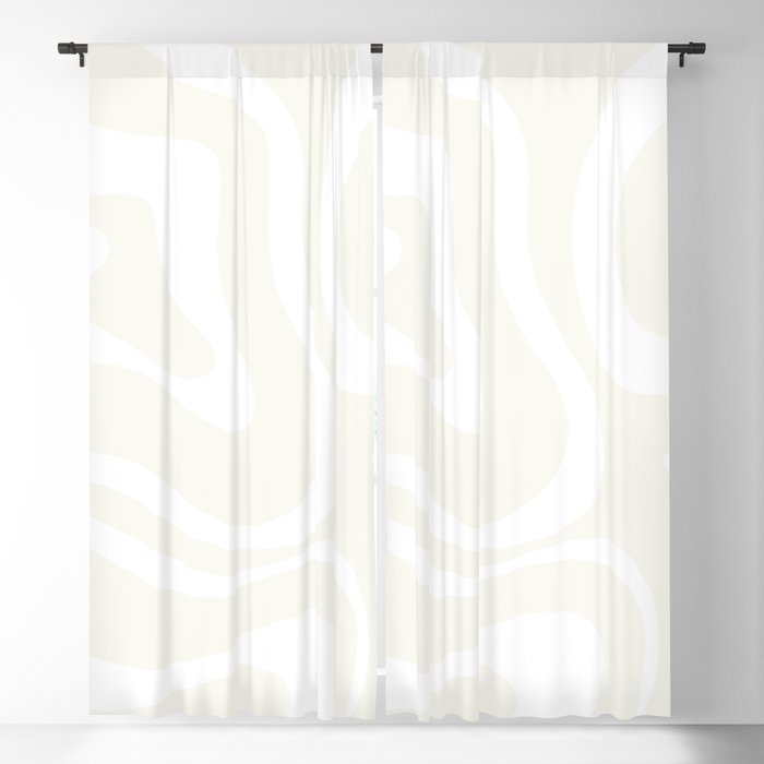 Modern Liquid Swirl Abstract Pattern in Barely There Eggshell on White Window Curtain Gallery Image 1