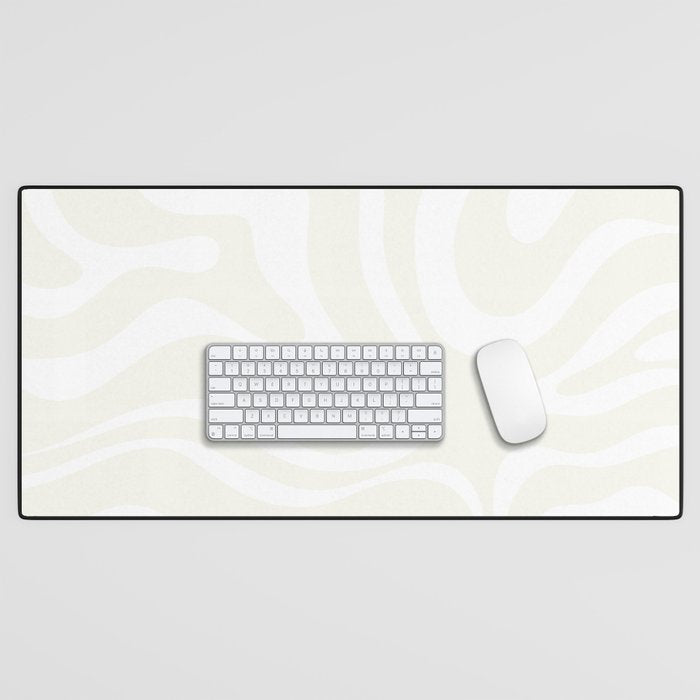 Modern Liquid Swirl Abstract Pattern in Barely There Eggshell on White Desk Mat Gallery Image 1