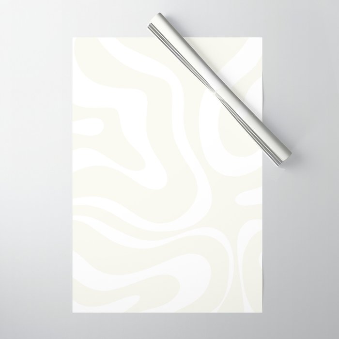 Modern Liquid Swirl Abstract Pattern in Barely There Eggshell on White Wrapping Paper Gallery Image 1