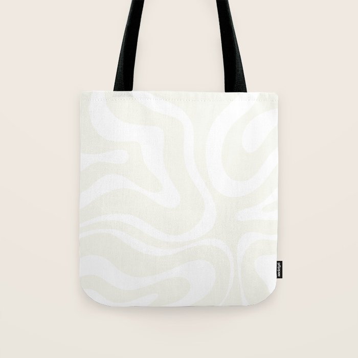 Modern Liquid Swirl Abstract Pattern in Barely There Eggshell on White Tote Bag Gallery Image 1