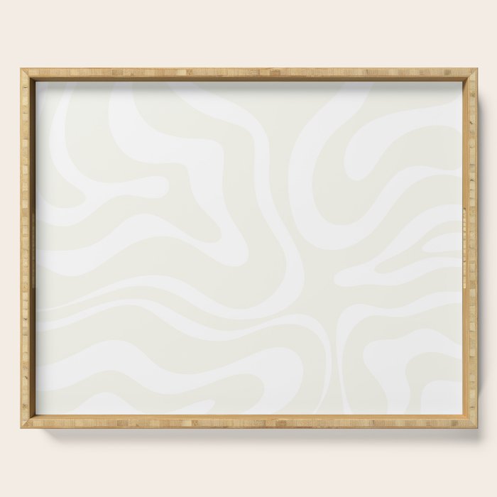 Modern Liquid Swirl Abstract Pattern in Barely There Eggshell on White Serving Tray Gallery Image 1