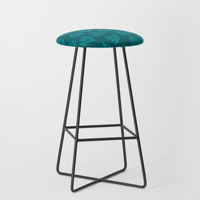 Teal Green Wispy Leaves Contemporary Abstract Botanical Pattern Stool Gallery Image 1
