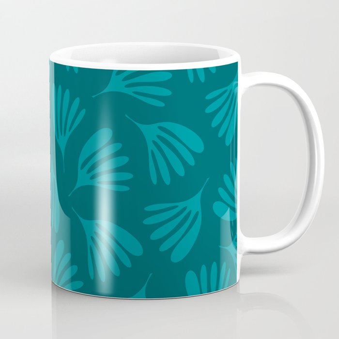 Teal Green Wispy Leaves Contemporary Abstract Botanical Pattern Coffee Mug Gallery Image 1